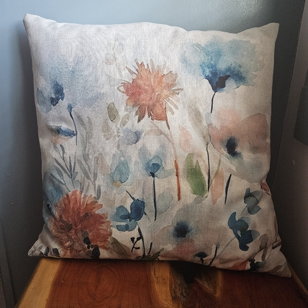 18" watercolor floral throw pillow with removable cover